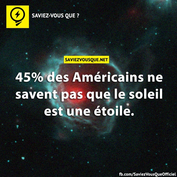 45% des Américains ne savent pas que le soleil est une étoile.