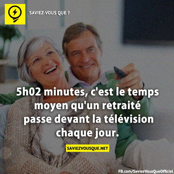 5h02 minutes, c&#039;est le temps moyen qu&#039;un retraité passe devant la télévision chaque jour.