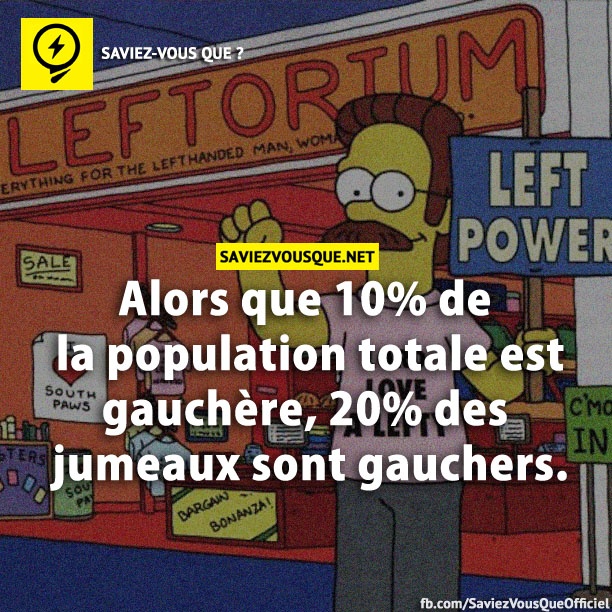 Alors que 10% de la population totale est gauchère, 20% des jumeaux sont gauchers.
