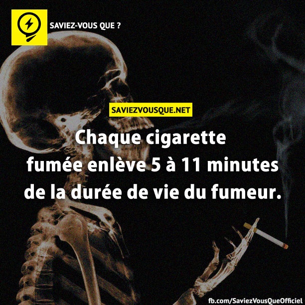 Chaque cigarette fumée enlève 5 à 11 minutes de la durée de vie du fumeur.