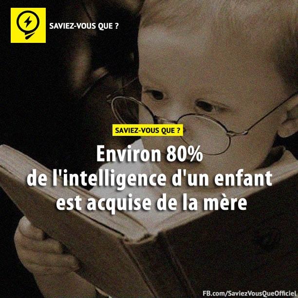 Environ 80% de l&#039;intelligence d&#039;un enfant est acquise de la mère.