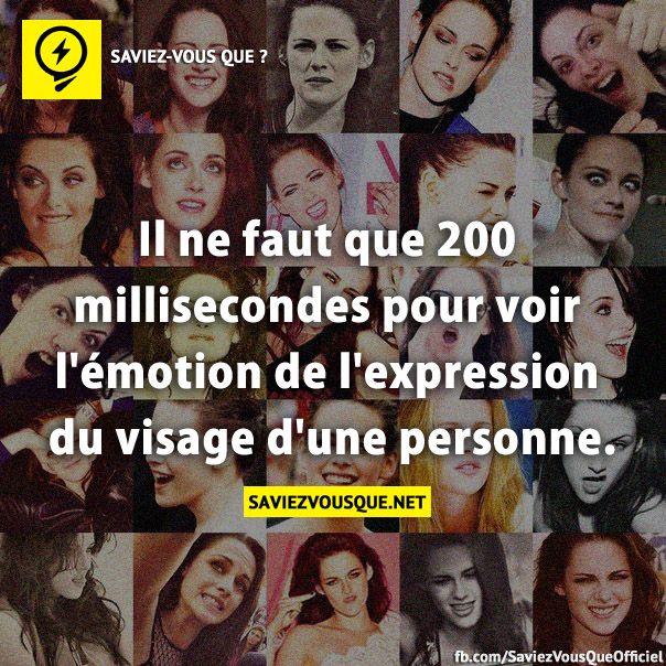 Il ne faut que 200 millisecondes pour voir l&#039;émotion de l&#039;expression du visage d&#039;une personne.