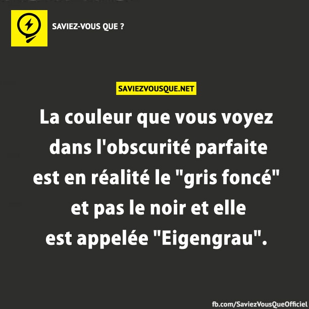 La couleur que vous voyez dans l&#039;obscurité parfaite est en réalité le &quot;gris foncé&quot; et pas le noir et elle est appelée &quot;Eigengrau&quot;.