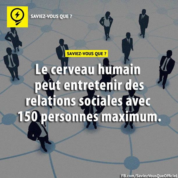 Le cerveau humain peut entretenir des relations sociales avec 150 personnes maximum.