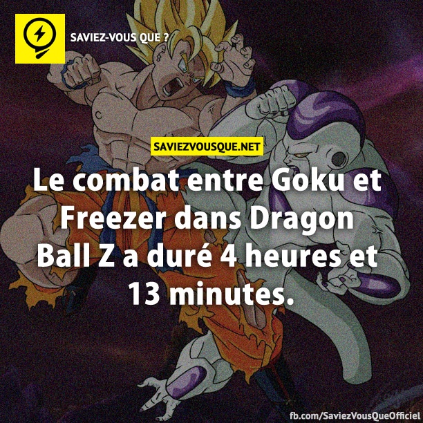 Le combat entre Goku et Freezer dans Dragon Ball Z a duré 4 heures et 13 minutes.