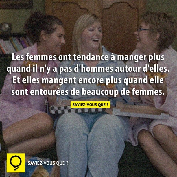 Les femmes ont tendance à manger plus quand il n&#039;y a pas d&#039;hommes autour d&#039;elles. Et elles mangent encore plus quand elle sont entourées de beaucoup de femmes.