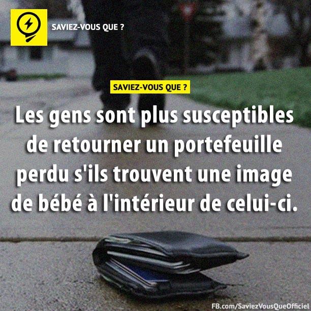 Les gens sont plus susceptibles de retourner un portefeuille perdu s&#039;ils trouvent une image de bébé à l&#039;intérieur de celui-ci.