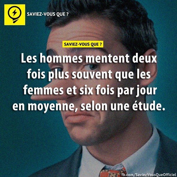 Les hommes mentent deux fois plus souvent que les femmes et six fois par jour en moyenne, selon une étude.