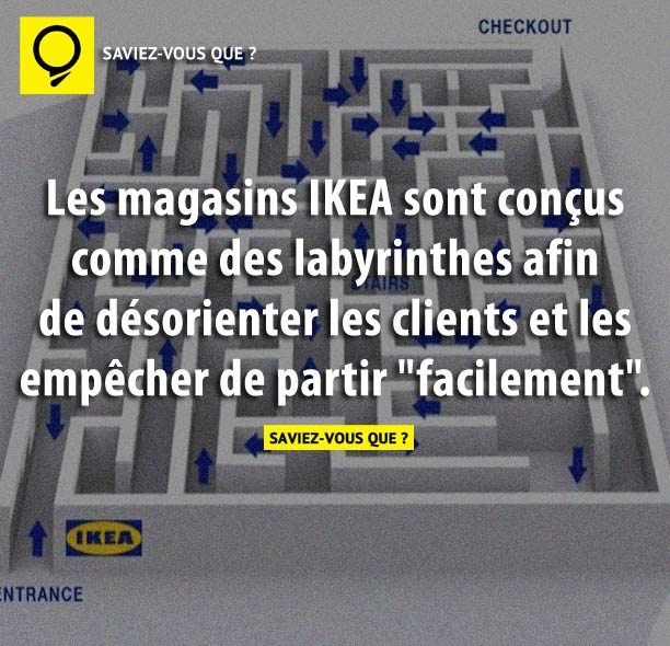 Les magasins IKEA sont conçus comme des labyrinthes afin de désorienter les clients et les empêcher de partir &quot;facilement&quot;.