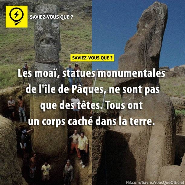 Les moaï, statues monumentales de l&#039;île de Pâques, ne sont pas que des têtes. Tous ont un corps caché dans la terre.