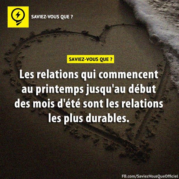 Les relations qui commencent au printemps jusqu&#039;au début des mois d&#039;été sont les relations les plus durables.
