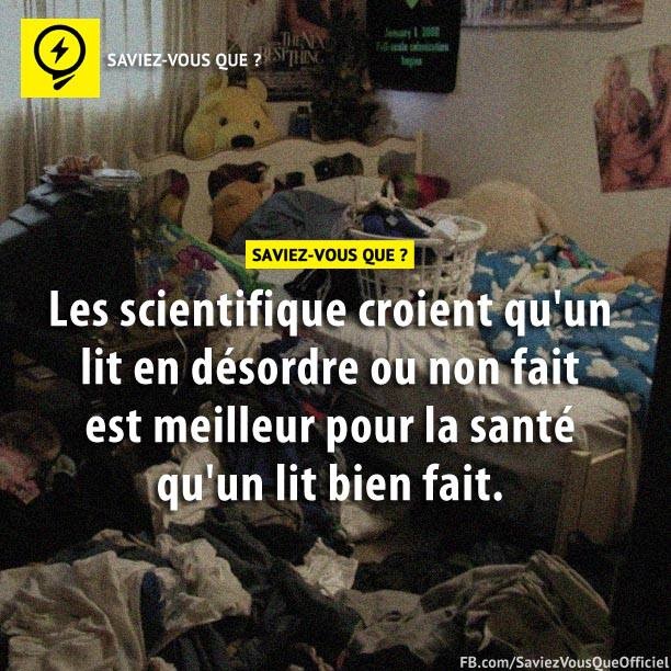 Les scientifiques croient qu&#039;un lit en désordre ou non fait est meilleur pour la santé qu&#039;un lit bien fait.