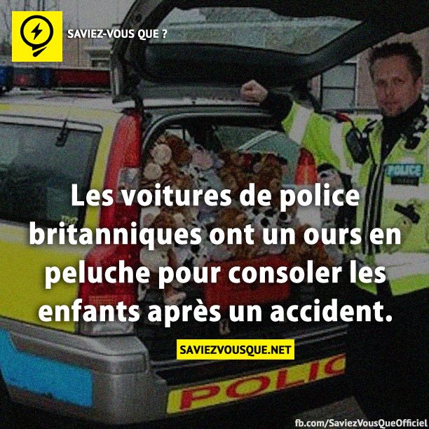 Les voitures de police britanniques ont un ours en peluche pour consoler les enfants après un accident.