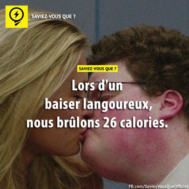 Lors d&#039;un baiser langoureux, nous brûlons 26 calories.