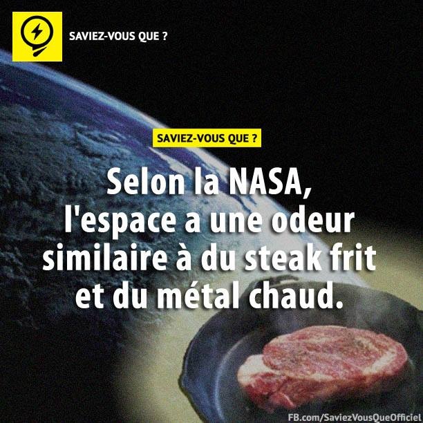 Selon la NASA, l&#039;espace a une odeur similaire à du steak frit et du métal chaud.