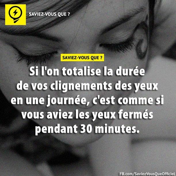Si l&#039;on totalise la durée de vos clignements des yeux en une journée, c&#039;est comme si vous aviez les yeux fermés pendant 30 minutes.