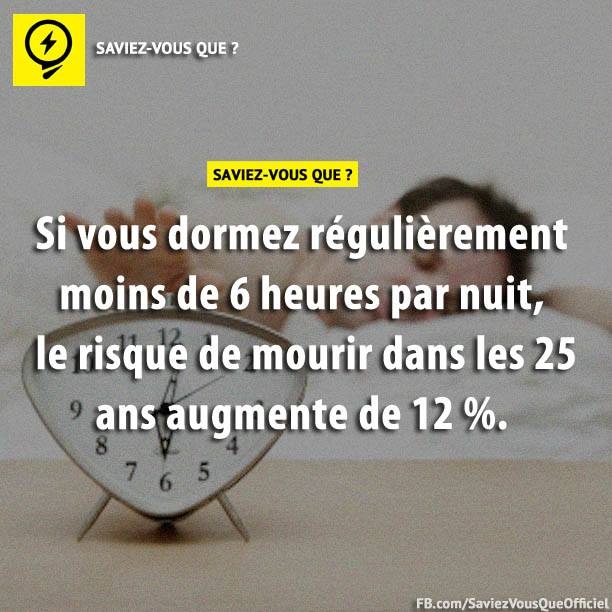 Si vous dormez régulièrement moins de 6 heures par nuit, le risque de mourir dans les 25 ans augmente de 12%.