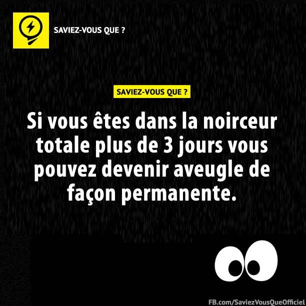 Si vous êtes dans la noirceur totale plus de 3 jours vous pouvez devenir aveugle de façon permanente.
