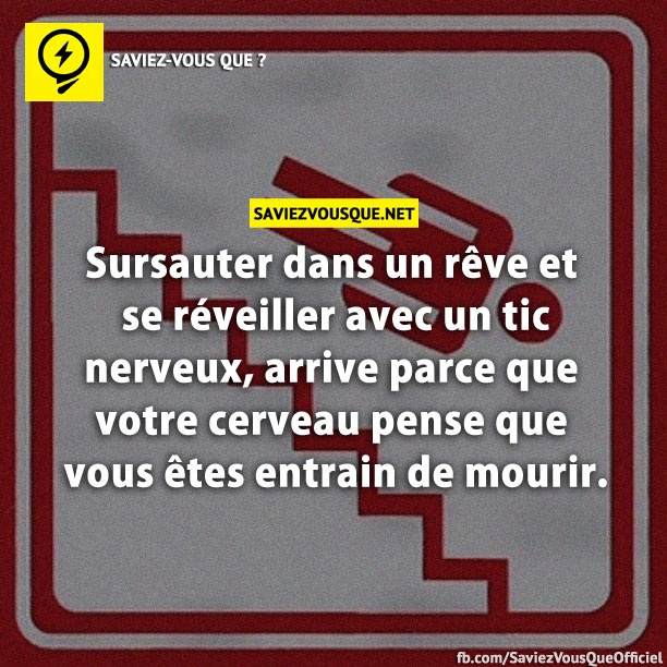 Sursauter dans un rêve et se réveiller avec un tic nerveux, arrive parce que votre cerveau pense que vous êtes entrain de mourir.