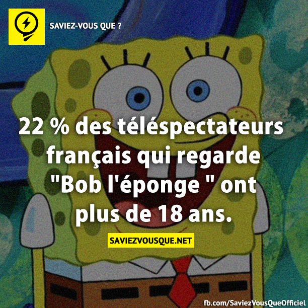 22 % des téléspectateurs français qui regarde "Bob l'éponge " ont plus de 18 ans.