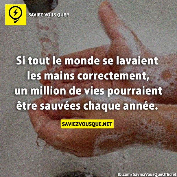 Si tout le monde se lavaient les mains correctement, un million de vies pourraient être sauvées chaque année.
