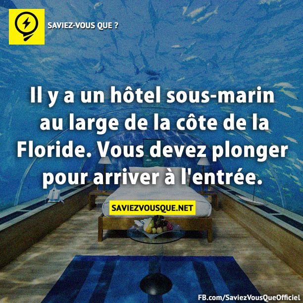 Il y a un hôtel sous-marin au large de la côte de la Floride. Vous devez plonger pour arriver à l&#039;entrée.