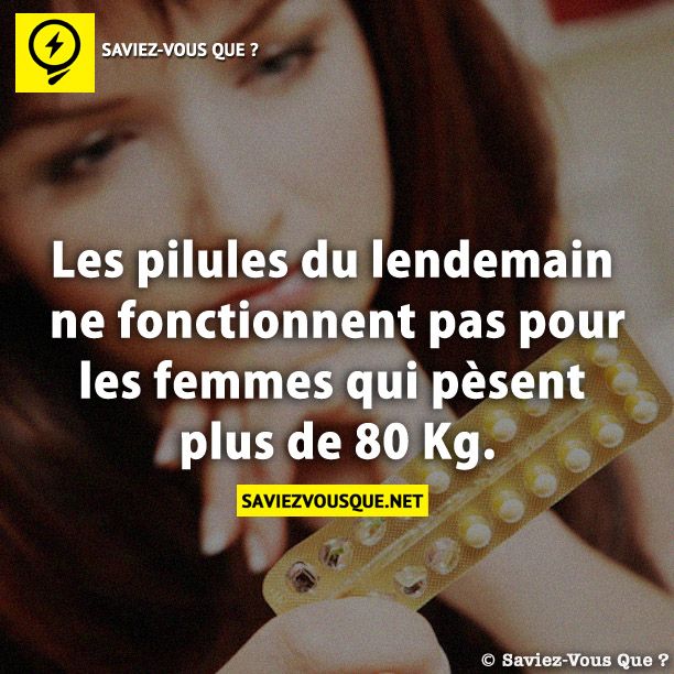 Les pilules du lendemain ne fonctionnent pas pour les femmes qui pèsent plus de 80 Kg.