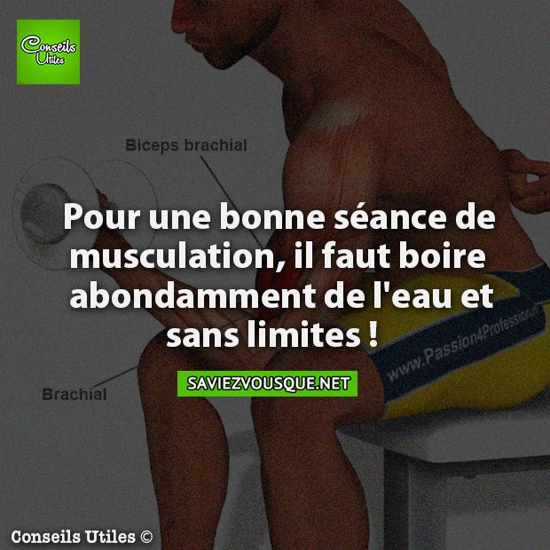 Pour une bonne séance de musculation, il faut boire abondamment de l&#039;eau et sans limite !