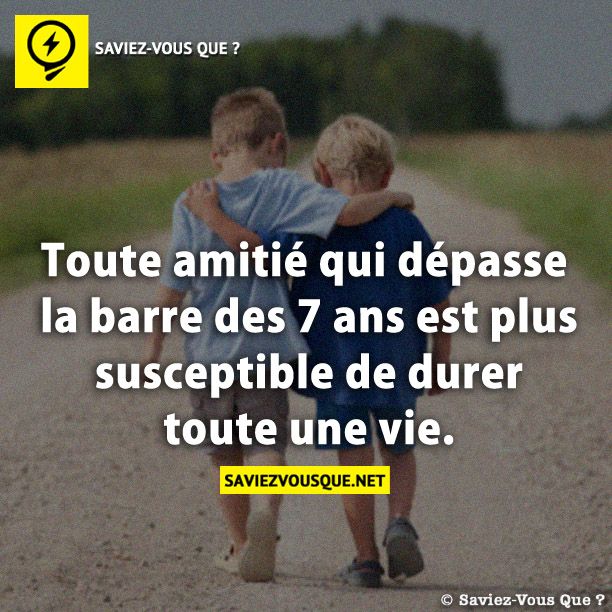 Toute amitié qui dépasse la barre des 7 ans est plus susceptible de durer toute une vie.
