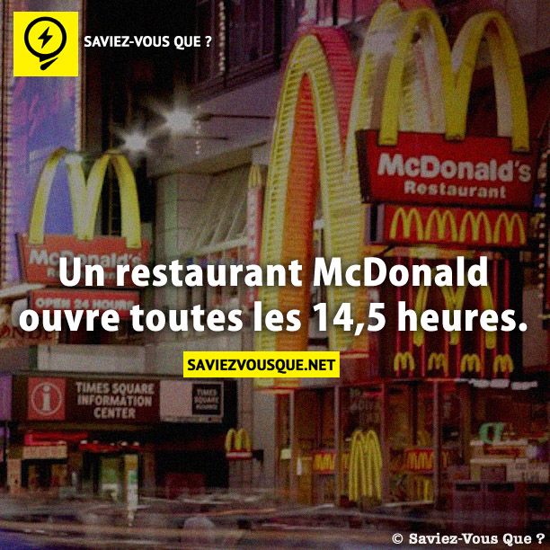 Un restaurant McDonald ouvre toutes les 14,5 heures.