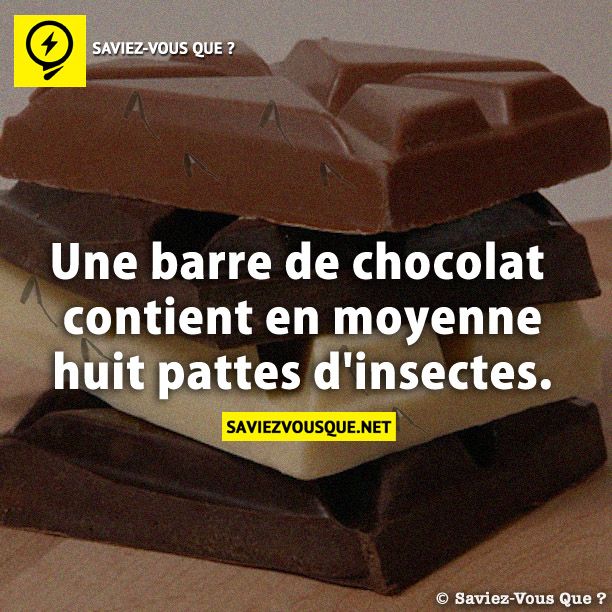 Une barre de chocolat contient en moyenne huit pattes d&#039;insectes.