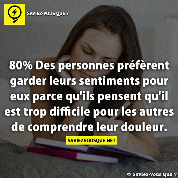 80% Des personnes préfèrent garder leurs sentiments pour eux parce qu&#039;ils pensent qu&#039;il est trop difficile pour les autres de comprendre leur douleur.