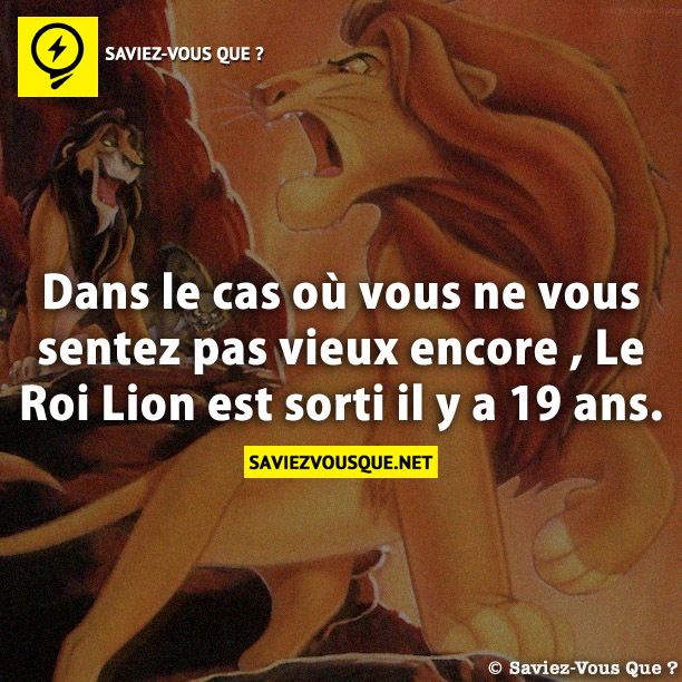 Dans le cas où vous ne vous sentez pas vieux encore , Le Roi Lion est sorti il y a 19 ans.