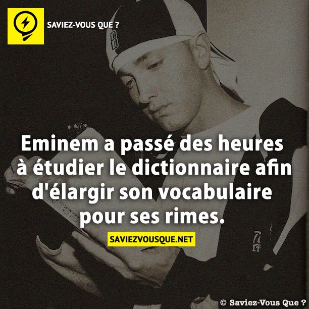 Eminem a passé des heures à étudier le dictionnaire afin d&#039;élargir son vocabulaire pour ses rimes.