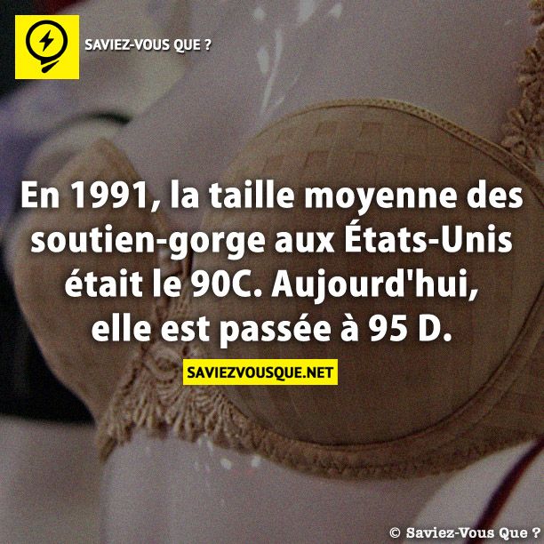 En 1991, la taille moyenne des soutien-gorge aux États-Unis était le 90C. Aujourd&#039;hui, elle est passée à 95 D.