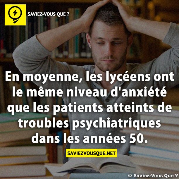 En moyenne, les lycéens ont le même niveau d&#039;anxiété que les patients atteints de troubles psychiatriques dans les années 50.