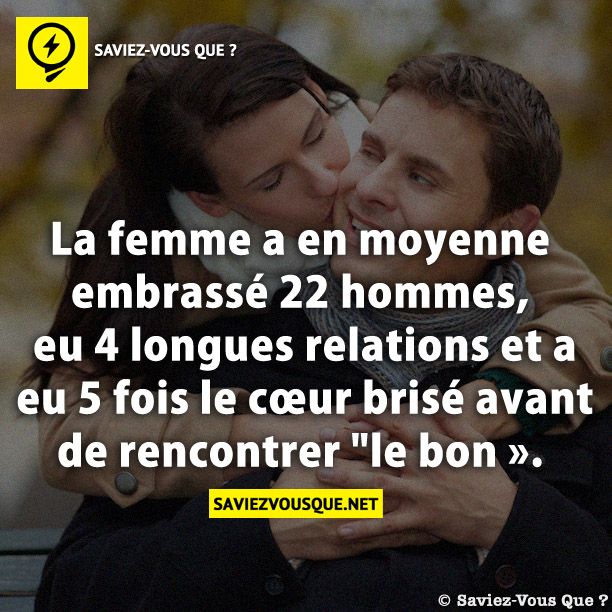 La femme a en moyenne embrassé 22 hommes, eu 4 longues relations et a eu 5 fois le cœur brisé avant de rencontrer &quot;le bon ».