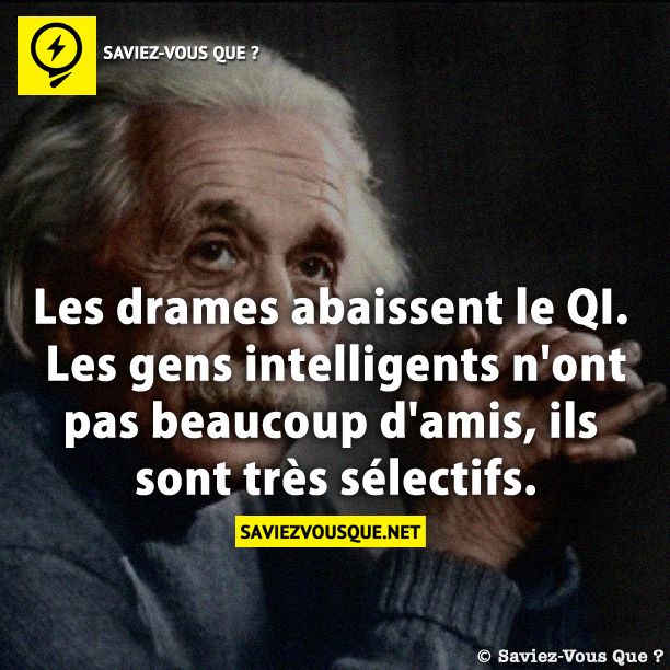 Les drames abaissent le QI. Les gens intelligents n&#039;ont pas beaucoup d&#039;amis, ils sont très sélectifs.