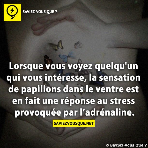 Lorsque vous voyez quelqu&#039;un qui vous intéresse, la sensation de papillons dans le ventre est en fait une réponse au stress provoquée par l’adrénaline.