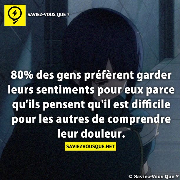80% des gens préfèrent garder leurs sentiments pour eux parce qu&#039;ils pensent qu&#039;il est difficile pour les autres de comprendre leur douleur.