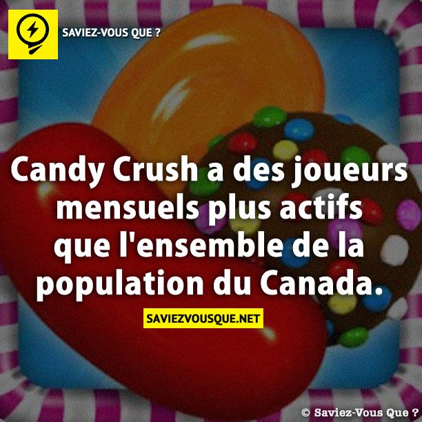 Candy Crush a des joueurs mensuels plus actifs que l&#039;ensemble de la population du Canada.