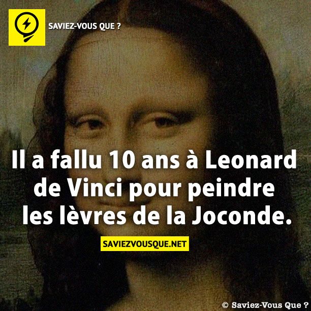 Il a fallu 10 ans à Leonard de Vinci pour peindre les lèvres de la Joconde.