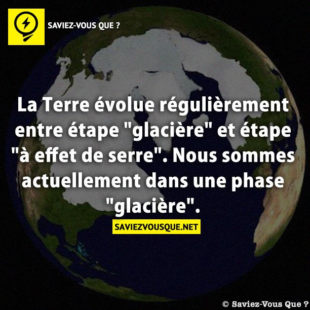 La Terre évolue régulièrement entre étape &quot;glacière&quot; et étape &quot;à effet de serre&quot;. Nous sommes actuellement dans une phase &quot;glacière&quot;.