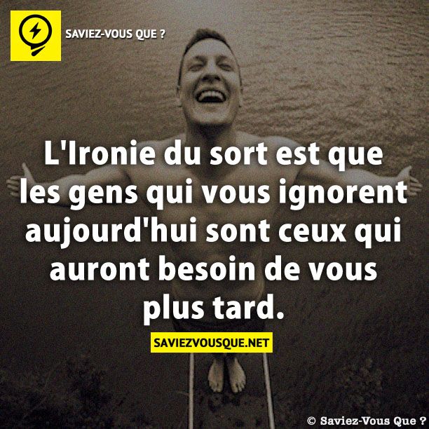 L&#039;Ironie du sort est que les gens qui vous ignorent aujourd&#039;hui sont ceux qui auront besoin de vous plus tard.