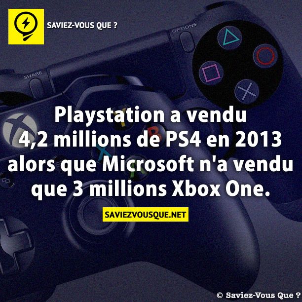 Playstation a vendu 4,2 millions de PS4 en 2013 alors que Microsoft n&#039;a vendu que 3 millions Xbox One.