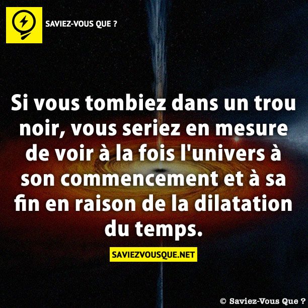 Si vous tombiez dans un trou noir, vous seriez en mesure de voir à la fois l&#039;univers à son commencement et à sa fin en raison de la dilatation du temps.