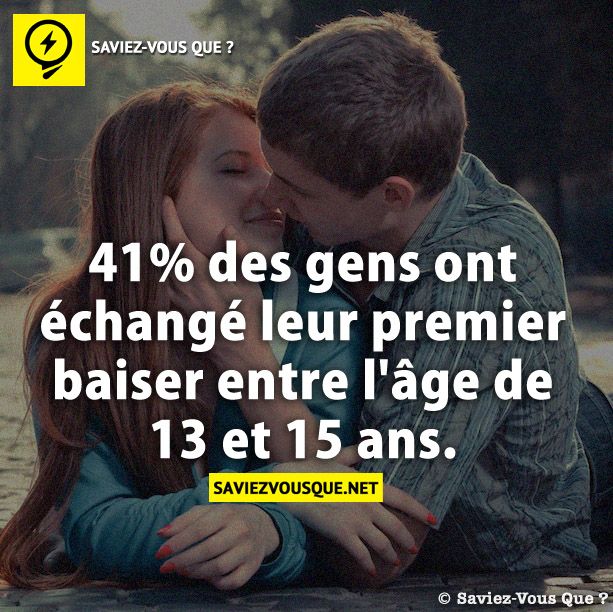 41% des gens ont échangé leur premier baiser entre l&#039;âge de 13 et 15 ans.