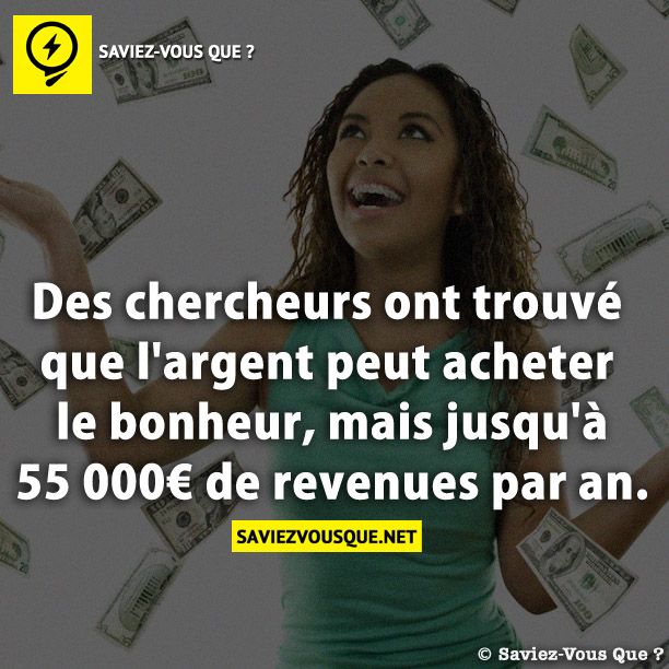 Des chercheurs ont trouvé que l&#039;argent peut acheter le bonheur, mais jusqu&#039;à 55 000€ de revenues par an.