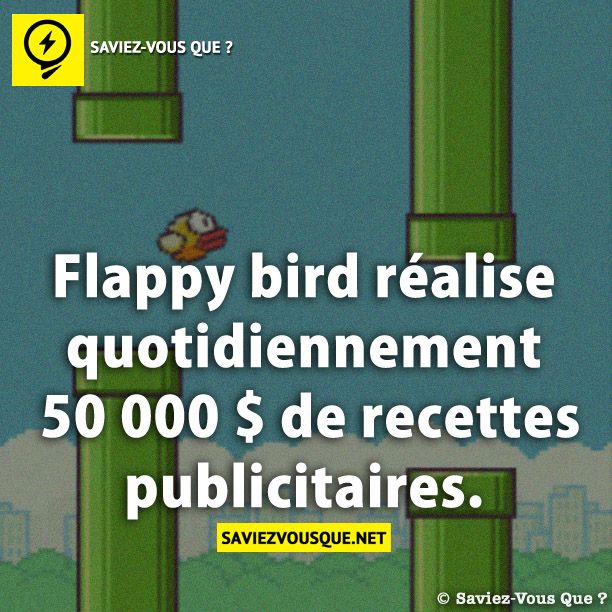 Flappy bird réalise quotidiennement 50 000 $ de recettes publicitaires.