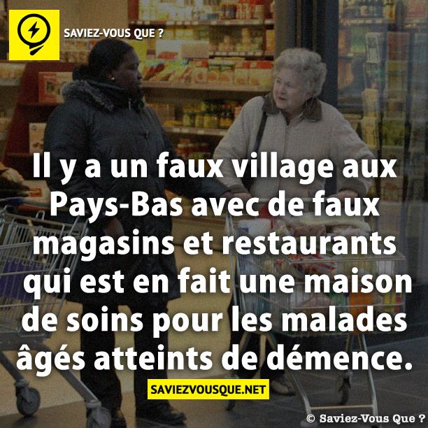 Il y a un faux village aux Pays-Bas avec de faux magasins et restaurants qui est en fait une maison de soins pour les malades âgés atteints de démence.